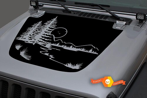 Hood Vinyl Forest Mountains Blackout Decal Sticker for 18-19 Jeep Wrangler JL#13