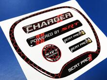 Set of CHARGER HONEYCOMB Powered by SRT Steering WHEEL TRIM RING emblem domed Sticker Decal 2