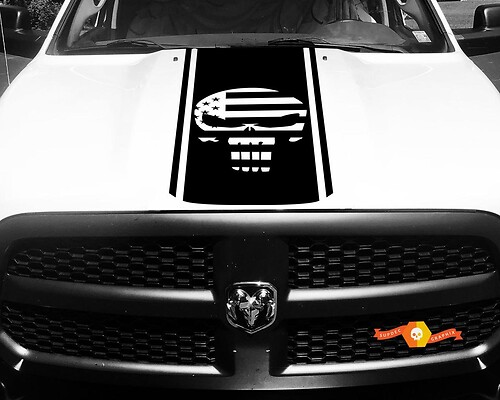 1500 2500 3500 Ram Truck Punisher Amecican Flag Vinyl Racing Stripe Hood Decal Sticker #89