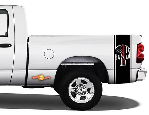 Punisher Printed Vinyl Decal Stripe Sticker Red Flag Ram Truck Racing #96