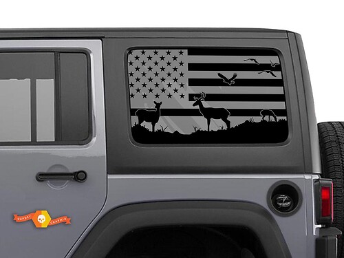 Jeep Wrangler Rubicon Hardtop USA Flag Forest Windshield Sticker Decal JKU JLU 2007-2019 or Tacoma 4Runner Tundra Charger Challenger - 3