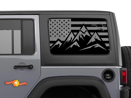 Jeep Wrangler Rubicon Hardtop USA Flag Mountains Windshield Sticker Decal JKU JLU 2007-2019 or Tacoma 4Runner Tundra  Charger Challenger - 4