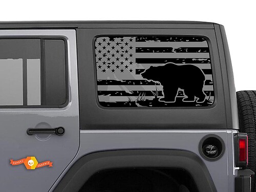Jeep Wrangler Rubicon Hardtop USA Flag Bear Forest Windshield Sticker Decal JKU JLU 2007-2019 or Tacoma 4Runner Tundra Charger Challenger - 5