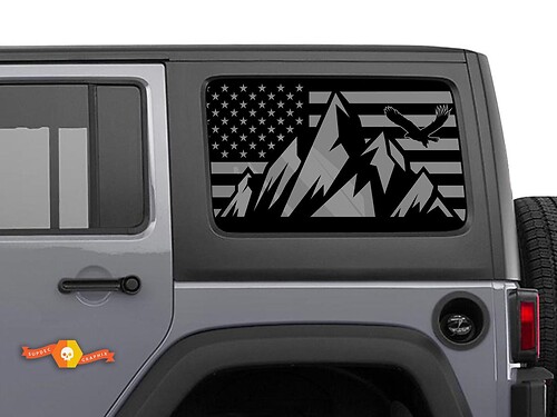 Jeep Wrangler Rubicon Hardtop USA Flag Mountains Eagle Windshield Sticker Decal JKU JLU 2007-2019 or Tacoma 4Runner Tundra Charger Challenger - 7