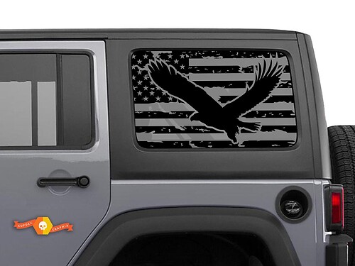 Jeep Wrangler Rubicon Hardtop USA Flag Eagle Windshield Sticker Decal JKU JLU 2007-2019 or Tacoma 4Runner Tundra Charger Challenger - 8