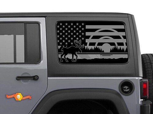 Jeep Wrangler Rubicon Hardtop USA Flag Moose Forest Windshield Sticker Decal JKU JLU 2007-2019 or Tacoma 4Runner Tundra Charger Challenger - 10
