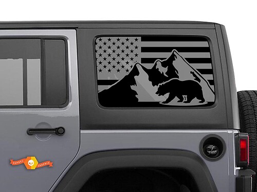 Jeep Wrangler Rubicon Hardtop USA Flag Bear Mountains Windshield Sticker Decal JKU JLU 2007-2019 or Tacoma 4Runner Tundra Charger Challenger - 11
