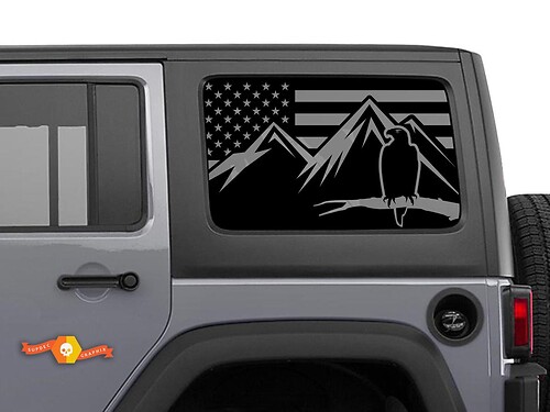 Jeep Wrangler Rubicon Hardtop USA Flag Eagle Mountains Windshield Sticker Decal JKU JLU 2007-2019 or Tacoma 4Runner Tundra Charger Challenger - 16