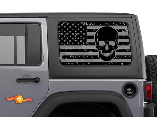 Jeep Wrangler Rubicon Hardtop USA Flag Skull Windshield Sticker Decal JKU JLU 2007-2019 or Tacoma 4Runner Tundra Charger Challenger - 19