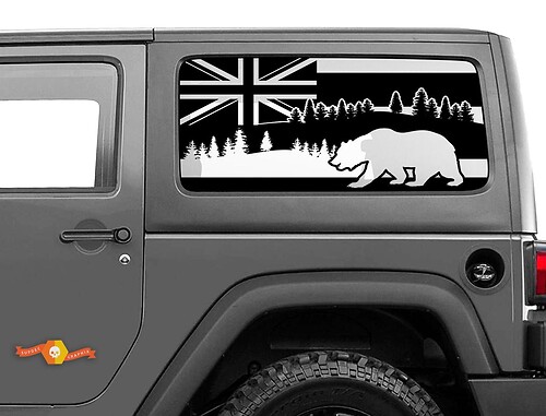 Jeep Wrangler Rubicon Hardtop Hawaii Flag Bear Forest Windshield Sticker Decal JKU JLU 2007-2019 or Tacoma 4Runner Tundra  Charger Challenger - 22