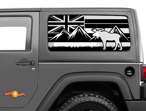 Jeep Wrangler Rubicon Hardtop Hawaii Flag Moose Mountains Windshield Sticker Decal JKU JLU 2007-2019 or Tacoma 4Runner Tundra Charger Challenger - 23