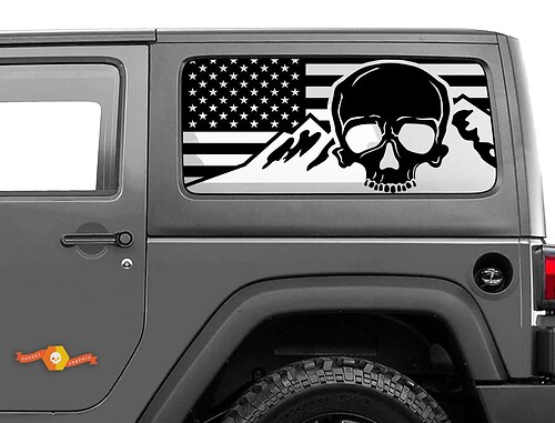 Jeep Wrangler Rubicon Hardtop USA Flag Skull Mountains Windshield Sticker Decal JKU JLU 2007-2019 or Tacoma 4Runner Tundra Charger Challenger - 26