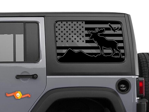 Jeep Wrangler Rubicon Hardtop USA Flag Moose Eagle Mountains Windshield Sticker Decal JKU JLU 2007-2019 or Tacoma 4Runner Tundra Charger Challenger - 32