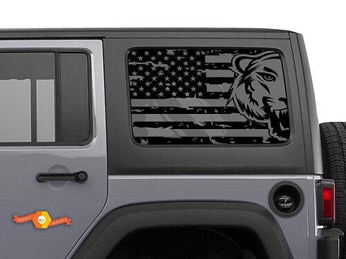 American Flag with Tiger Side Window Jeep Wrangler Rubicon Hardtop Decal Sticker