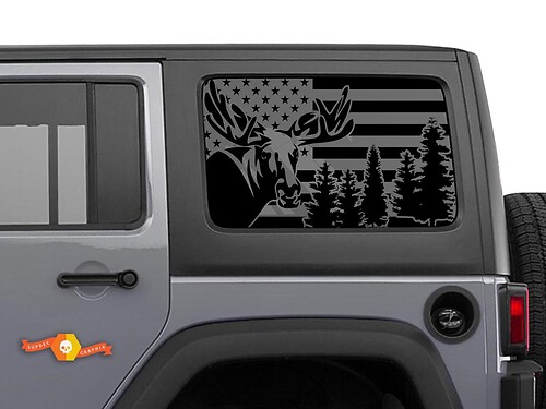 Jeep Wrangler Rubicon Hardtop USA Flag Moose Forest Windshield Sticker Decal JKU JLU 2007-2019 or Tacoma 4Runner Tundra Charger Challenger - 34
