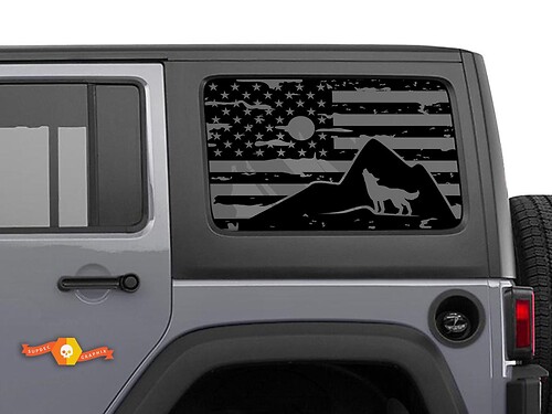 Jeep Wrangler Rubicon Hardtop USA Flag Wolf Clouds Moon Windshield Sticker Decal JKU JLU 2007-2019 or Tacoma 4Runner Tundra Charger Challenger - 35