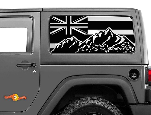 Jeep Wrangler Rubicon Hardtop Flag Hawaii Mountains Windshield Sticker Decal JKU JLU 2007-2019 or Tacoma 4Runner Tundra Charger Challenger - 45
