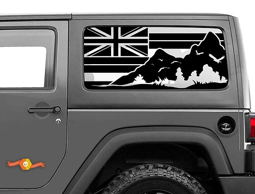 Jeep Wrangler Rubicon Hardtop Flag Hawaii Mountains Windshield Sticker Decal JKU JLU 2007-2019 or Tacoma 4Runner Tundra  Charger Challenger - 46