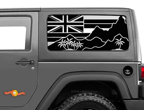 Jeep Wrangler Rubicon Hardtop Flag Hawaii Mountains Windshield Sticker Decal JKU JLU 2007-2019 or Tacoma 4Runner Tundra Charger Challenger - 47