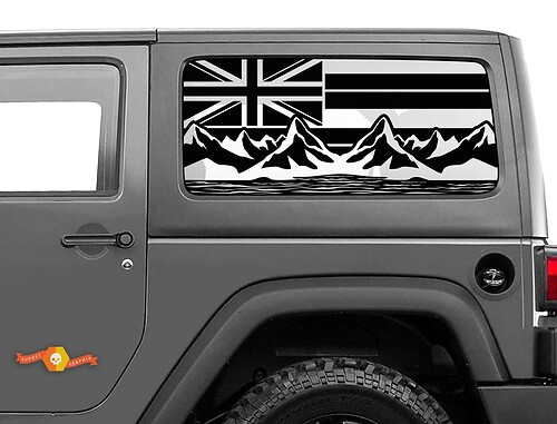 Jeep Wrangler Rubicon Hardtop Flag Hawaii Mountains Windshield Sticker Decal JKU JLU 2007-2019 or Tacoma 4Runner Tundra Charger Challenger - 49