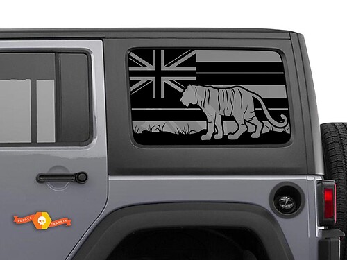 Jeep Wrangler Rubicon Hardtop Flag Hawaii Tiger Windshield Sticker Decal JKU JLU 2007-2019 or Tacoma 4Runner Tundra Charger Challenger - 50