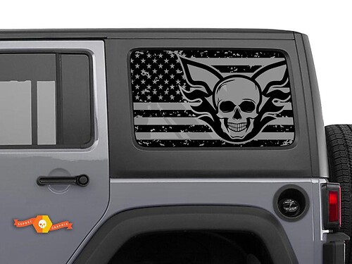 Jeep Wrangler Rubicon Hardtop USA Flag Skull Destroyed Windshield Sticker Decal JKU JLU 2007-2019 or Tacoma 4Runner Tundra Charger Challenger - 51