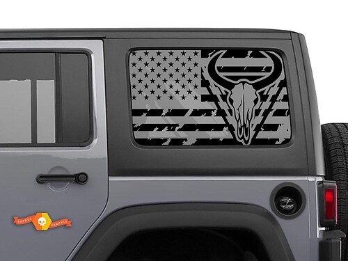 USA Flag Longhorn Skull Decal for Jeep Hardtop Rear Windows