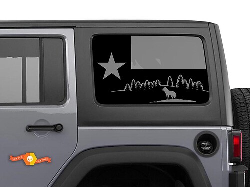 Jeep Wrangler Rubicon Hardtop Texas Flag Forest Wolf Mountains Windshield Sticker Decal JKU JLU 2007-2019 or Tacoma 4Runner Tundra Charger Challenger - 61
