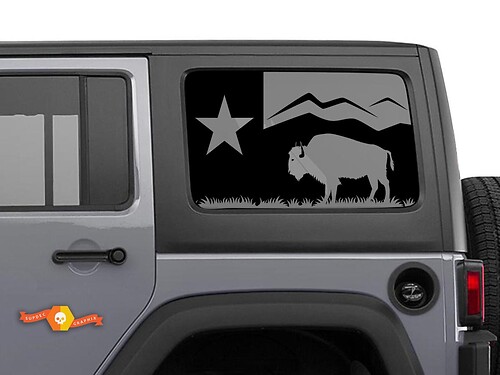 Jeep Wrangler Rubicon Hardtop Texas Flag Forest Mountains Bison Windshield Sticker Decal JKU JLU 2007-2019 or Tacoma 4Runner Tundra Charger Challenger - 67
