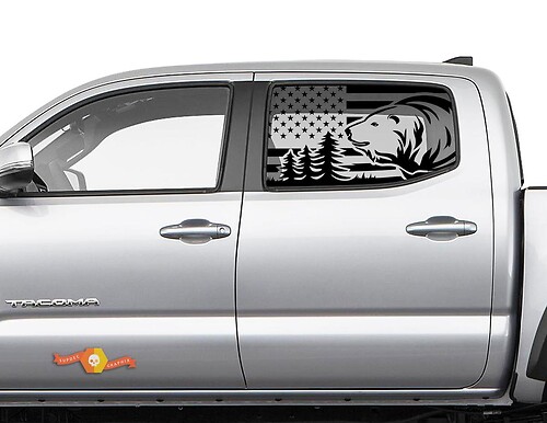 USA Flag Bear Decal for Toyota Tacoma Side Window Design
