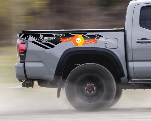 Pair of TRD Bigfoot Edition with Mountains bed side Vinyl Decals graphics sticker kit for Toyota Tacoma all years