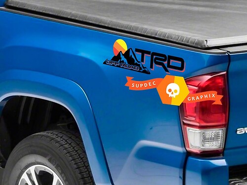 Pair of TRD Off Road Vintage Old Style Sunset Style Bed Side Vinyl Stickers Decal Toyota Tacoma Tundra FJ Cruiser