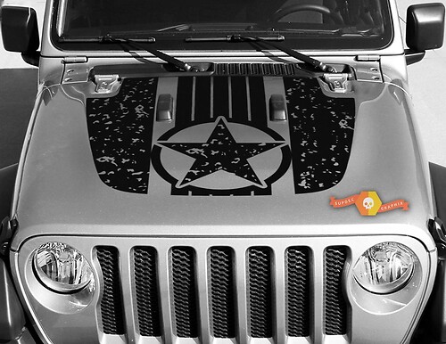 Jeep Gladiator JT Wrangler Military Star Destroyed Camouflage Camo JL JLU Hood style Vinyl decal sticker Graphics kit for 2018-2021