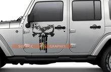 pair of PUNISHER skull Distressed Door side vinyl decal sticker for Jeep Wrangler 2