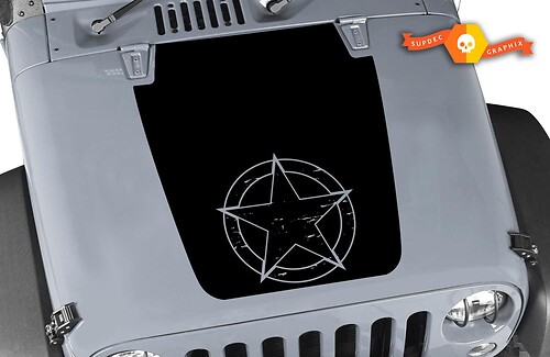 Jeep Decal Hood with Destroyed War Star Vinyl Any Colors Sticker JK LJ TJ 2007-2018