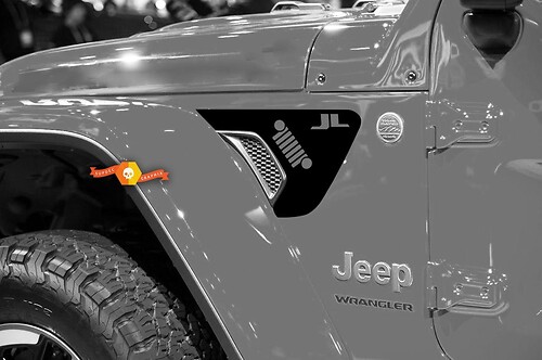 Pair of Jeep Wrangler 2018 JL JLU Jeep Fender Grill Logo Vent Accent 2pc Vinyl Sticker Decal Graphic kit for 2018-2021 for both sides