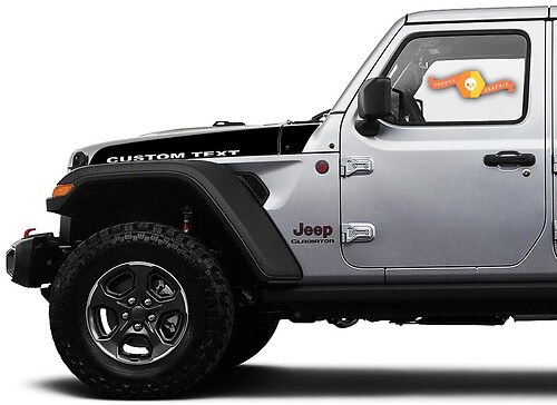 Pair of Jeep Wrangler Gladiator JT JL JLU Rubicon Hood Custom Text Spear Vinyl Sticker Decal Graphic kit for 2018-2021 for both sides