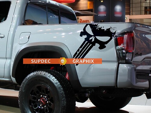 Pair of Punisher Bed Side Vinyl Stickers Decal Kit for any Truck Tacoma Tundra F150 Silverado fit to TRD