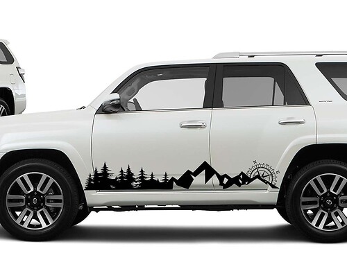Side Mountains Trees and Compass travel Vinyl Sticker Decal fit to Toyota 4Runner 16-18 fit to TRD