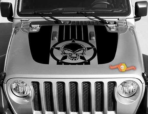 Jeep Gladiator JT Wrangler Skull Star stripes JL JLU Hood style Vinyl decal sticker Graphics kit for 2018-2021