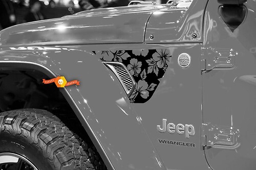 Pair of Jeep Wrangler 2018 JLU Jeep Fender Flowers Line 2pc Vinyl Sticker Decal Graphic kit for 2018-2021