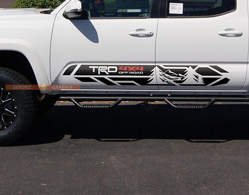 Pair of TRD 4x4 Tree Mountains Forest Side Rocker Panel Vinyl Decal Sticker for Toyota Tacoma 2016 - 2020
