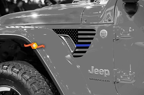 Pair of Jeep Wrangler 2018 JLU Jeep Fender USA Flag Blue Line Vinyl Sticker Decal Graphic for 2018-2021