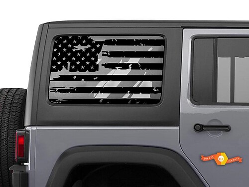Jeep Wrangler Jk & JL Distressed Tattered American Flag Window Hardtop Set Vinyl Sticker Decal 2007-2019