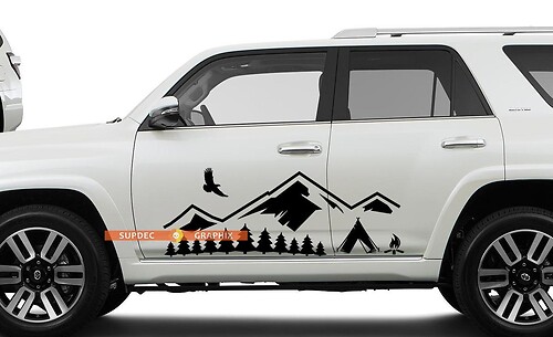 Side Door Mountains Trees and Camp travel Vinyl Sticker Decal fit to Toyota TRD PRO Tacoma 4Runner Tundra