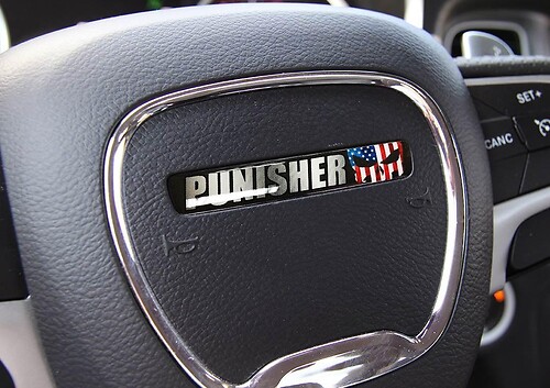 One Steering Wheel Punisher Challenger Charger emblem domed Sticker Decal
