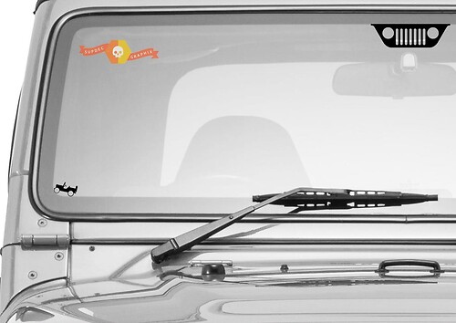 Jeep Windshield Center Grill with Willys Corner Crawler Easter Egg Vinyl Stickers Decals