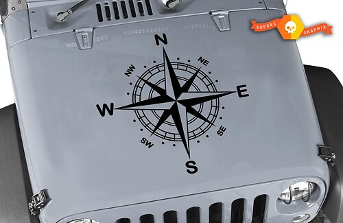 Jeep WRANGLER Rubicon Nautical Compass Hood Vinyl Sticker Decal Vinyl Graphic Vinyl Sticker Decal