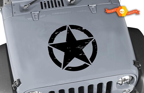 Distressed Oscar Mike Military Star Jeep Hood Vinyl Sticker Decal