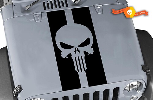 Jeep Wrangler Punisher Skull Pin Stripe Blackout Hood Sticker Decal